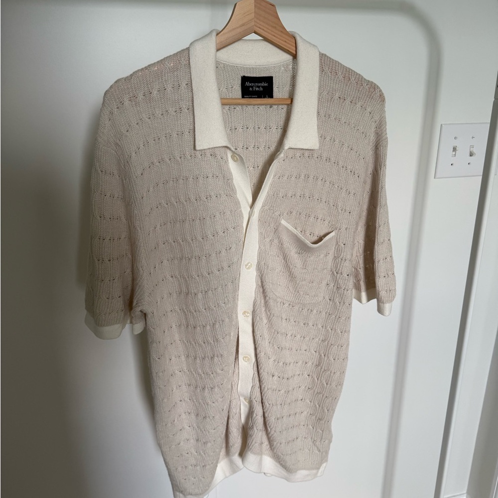 Abercrombie & Fitch Cream Knit Polo Shirt